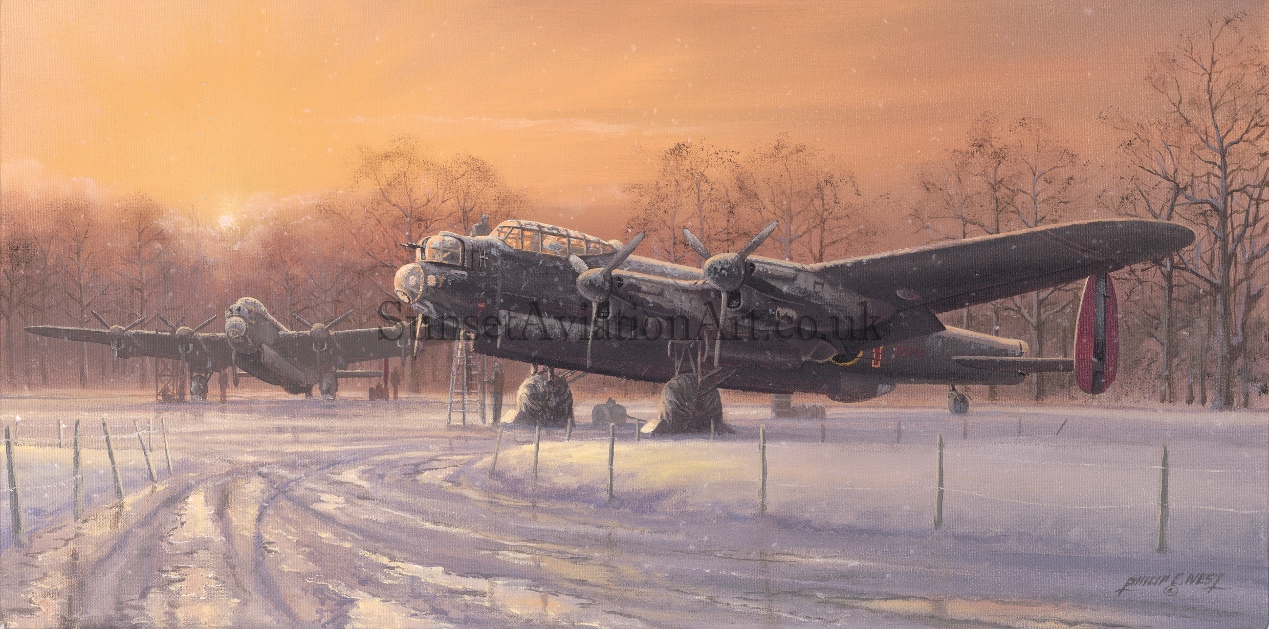 Christmas Card Avro Lancaster A Winters Dawn - Sunset Aviation Art