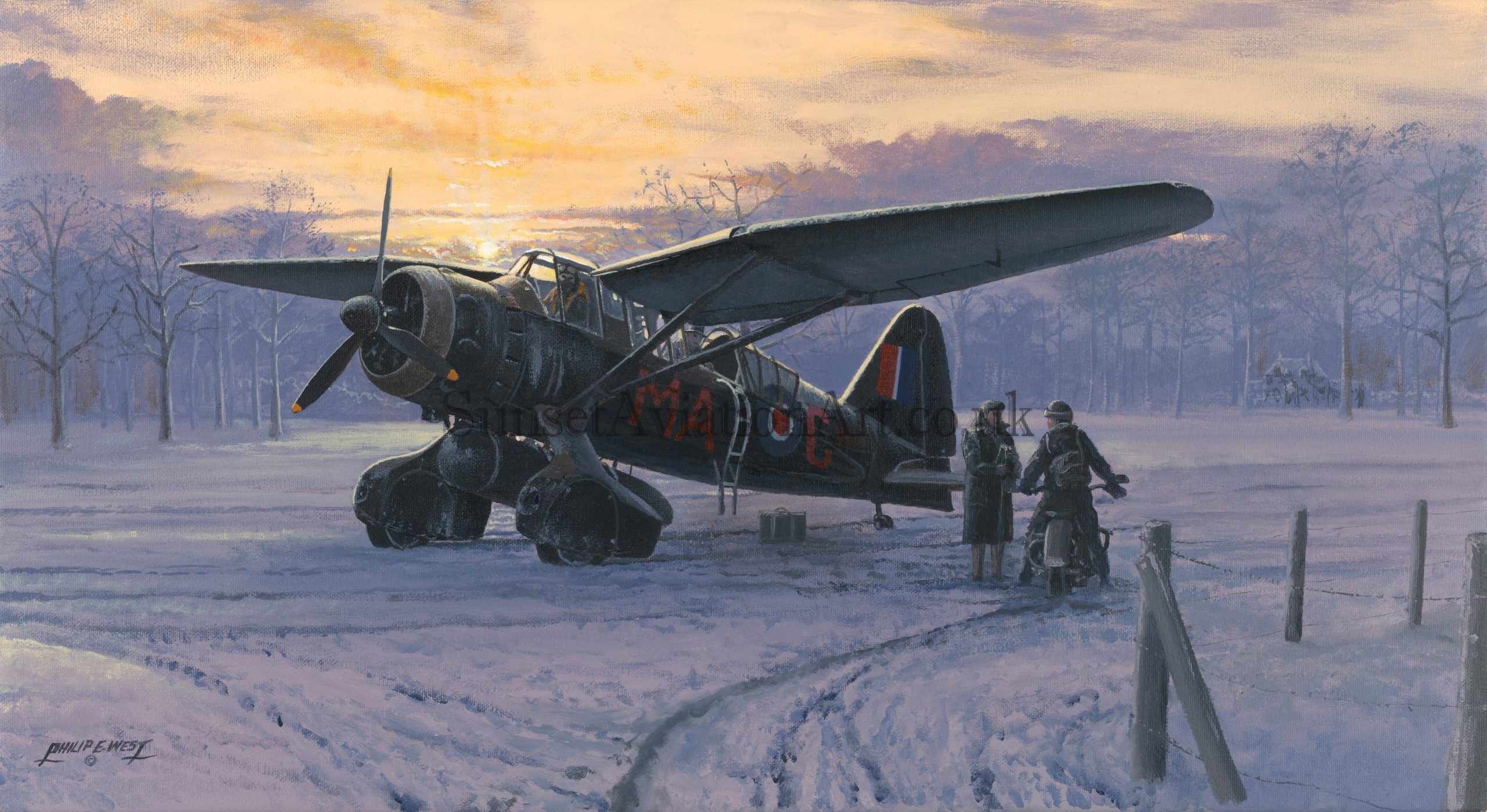 Birthday card Westland Lysander Only the brave Snow scene