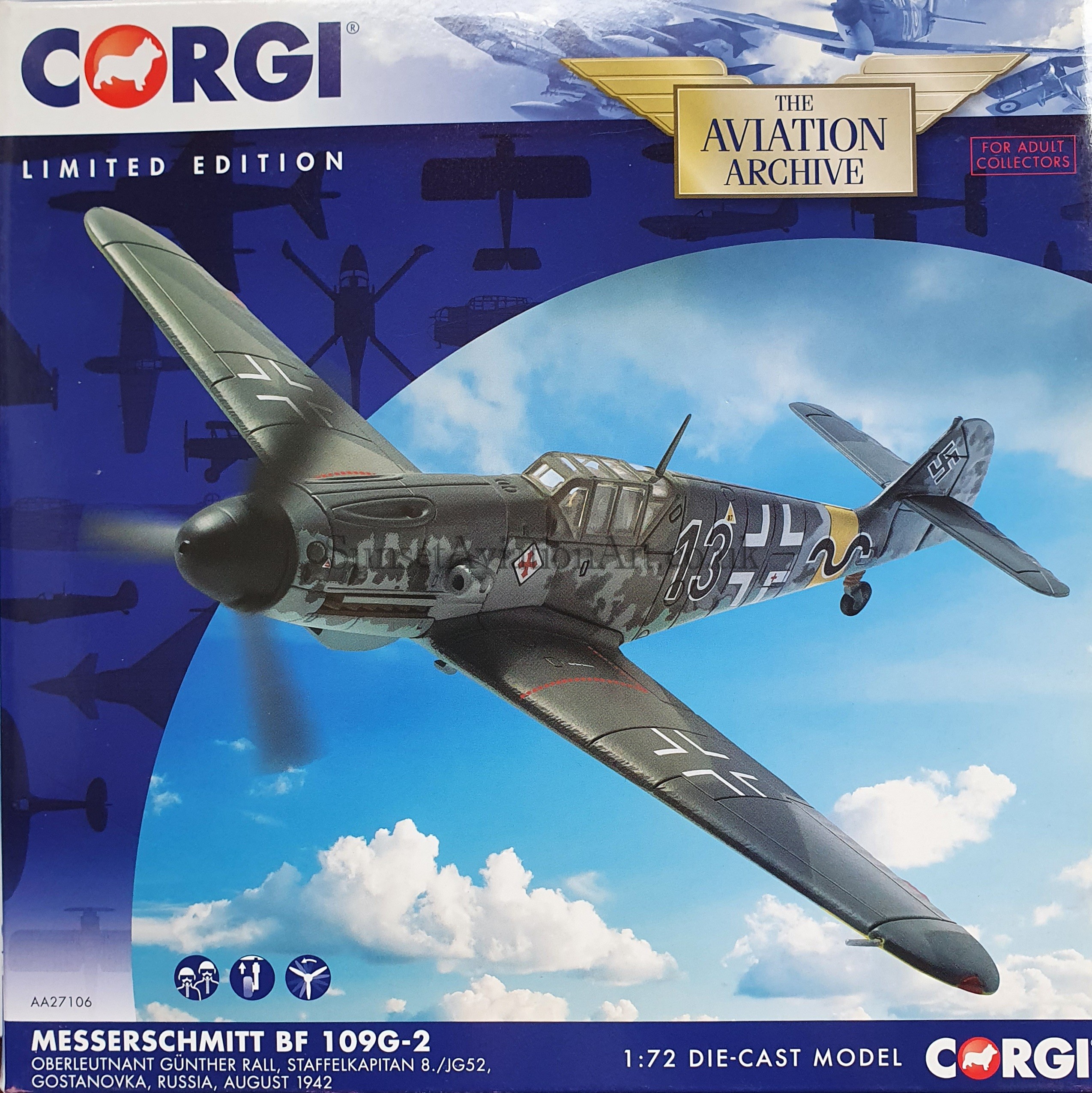 AA27106 Corgi Messerschmitt Bf 109 -2 Oberleutnant Gunther Rall